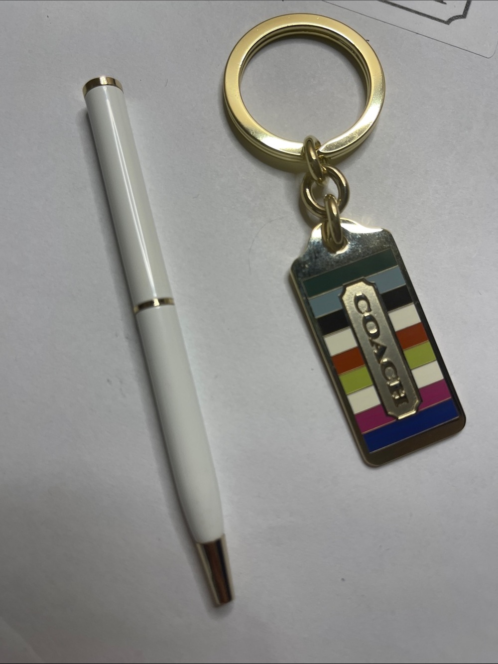 COACH Legacy Multicolor Stripe Keychain and Coach Pen